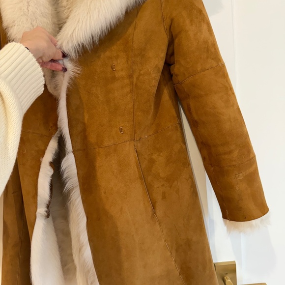 UGG Suede Shearling Fur Coat | Carmel Chestnut Sz Small - Picture 8 of 11